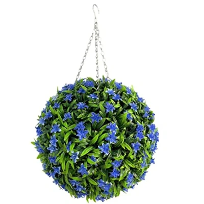 Image of Best Artificial 38cm Lily Topiary Hanging Flower Ball **UV Fade Protected** (Blue)