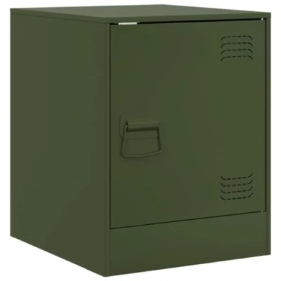 Image of vidaXL Olive Green Steel Bedside Cabinet Modern Nightstand with Storage Compartment, Metal Handle, Easy Maintenance, 34.5x39x44 cm