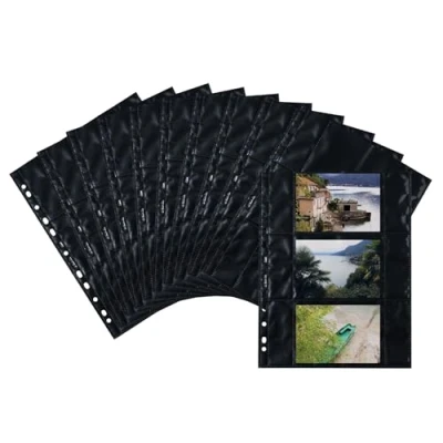 Image of HERMA Photo Pockets for Ring Binder Albums, Acid Free, 13 x 9 cm Landscape Format, 60 Pockets, Black