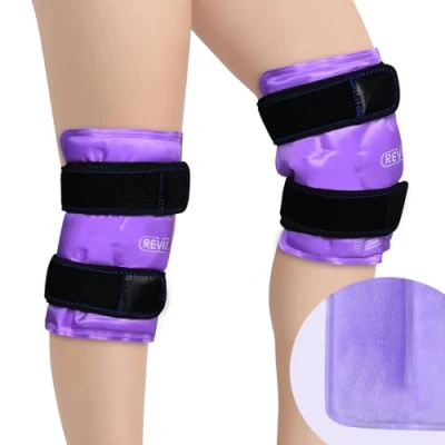 Image of REVIX Knee Ice Pack for Injuries Reusable Gel Wrap Arthritis, Meniscus and Chronic Pain Relief, Soft Plush Cover Hands Free Application, A Set of Two