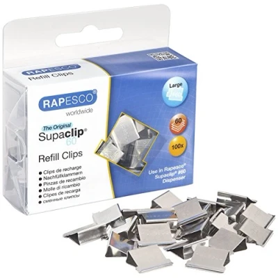 Image of Rapesco CP10060S Supaclip 60 Stainless Steel Refill Clips, Pack of 100