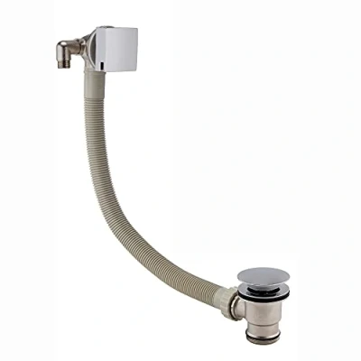 Image of ENKI, W63, Square Cascade Waterfall Freeflow Bath Filler Waste and Overflow, Tap, with Click Clack Waste, Slimline Design, Chrome