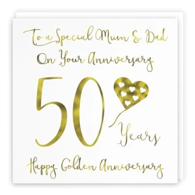 Image of Hunts England Large Mum And Dad Parents 50th Anniversary Card To A Special &amp; On Your 50 Years Happy Golden Milano Collection 210 x mm