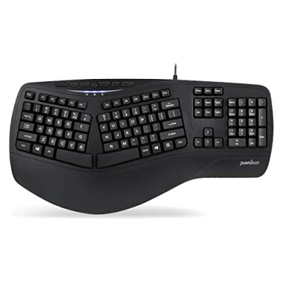 Image of perixx PERIBOARD 312 Ergonomic Backlit Keyboard Wired USB with 2 Hubs Natural Split Design White LED Black