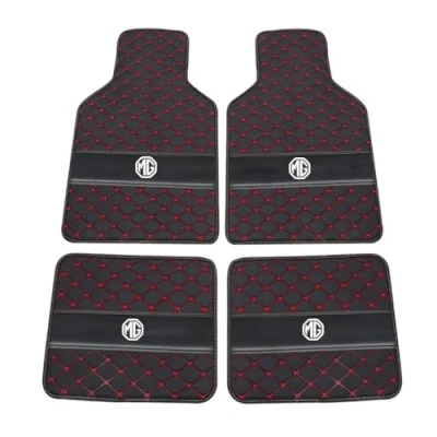 Image of Custom Leather Car Floor Mats for MG ZS (EV) 2019 2024, Carpets Matts Covered Protection Advanced Liners Waterproof Full Set,Black Red