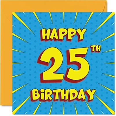 Image of Fun 25th Birthday Cards for Men Woman Comic Book Happy Card Sister Auntie Uncle Son Daughter Brother Cousin Nephew Niece, 145mm x Greeting Cards,
