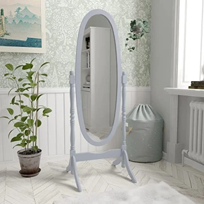 Image of Vida Designs Nishano Oval Mirror Full Length Free Standing Wooden Cheval Rotating Bedroom Hallway Dresser Grey