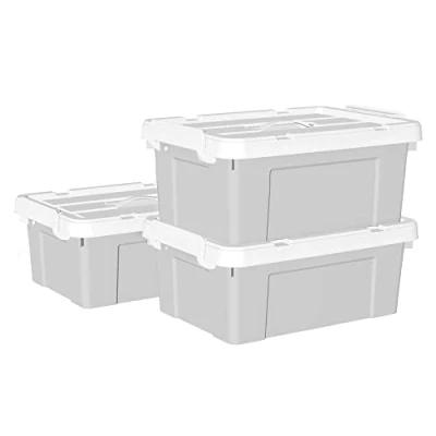 Image of Cetomo 20L*3 Storage Boxes, Carry Plastic Box with Lids, Organizing Container Handle and Secure Latching Buckles, Stackable, Nestable, Tote Bin for Home Office Clothes, 20L 3Pack, Blue