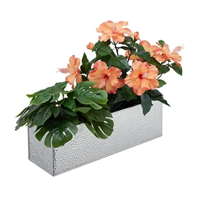 Image of Relaxdays Window Box For Interior, Planter, Metal Cachepot Flower and Herb Pots, Rectangular Tub, Silver, Iron, 13.5 x 40 12.5 cm