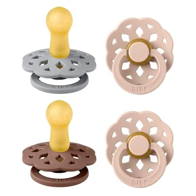 Image of BIBS Boheme Soother 4 Pack. BPA Free Dummy Pacifier, Round Nipple. Natural Rubber Latex, Made in Denmark. 6 18 Months (Pack of 4), Woodchuck Mix