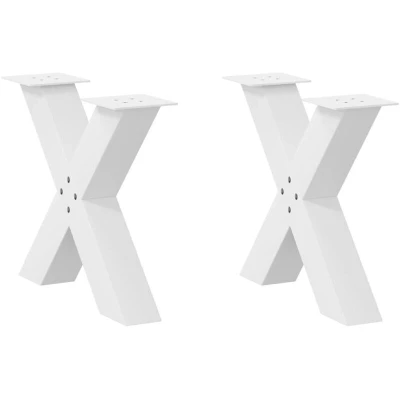 Image of vidaXL X Shaped Steel Coffee Table Legs Adjustable White Metal Desk Supports for Living Room/Dining Area Modern Design, Easy Assembly, 50x(42 43) cm