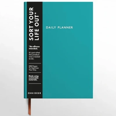 Image of Ohh Deer Daily Planner Notebook A5 Undated Diary To Do List, Hourly Schedule, Priorities Sort Your Life Out Day Sea Teal