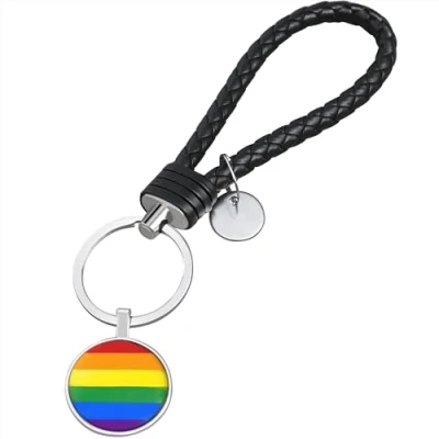 Image of TRIXES Rainbow Keyring Braided Leather Loop Pride Accessory Multicolour Gay LGBTQIA2s+ Day