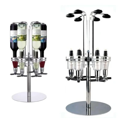 Image of Crystals 6 Bottles Optics for Home Bar Steel Rotating 35ml Shots Alcohol Dispenser Butler Set Rotary Spirits, Drinks and Wine Parties