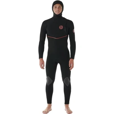 Image of RIP CURL Mens Flashbomb Fusion 5/4mm Zip Free Hooded Wetsuit Black Easy Stretch Lightweight Flash Lining