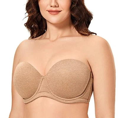 Image of Delimira Women&#039;s Strapless Bra Push Up for Bigger Bust Multiway Underwire Smooth Bandeau Chanterelle 36D