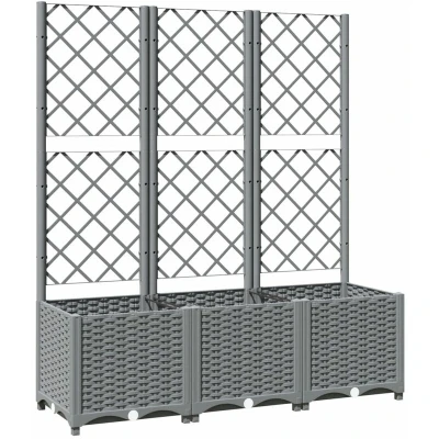 Image of vidaXL Garden Planter with Trellis Light Grey 120x40x136 cm PP
