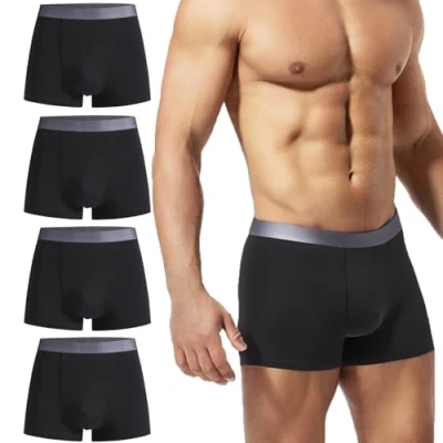 Image of ZENYILFE Men&#039;s Boxer Shorts, Soft Cotton Retro Boxers for Men, Breathable Underwear Trunks Multipack, Comfortable Briefs Without Itchy Labels Black