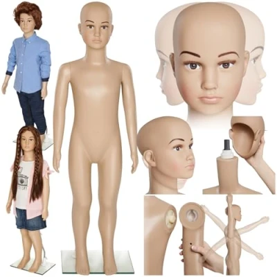 Image of tectake® 110cm Child Mannequin, Full Body Display Dummy with Realistic Proportions, Adjustable Arms, Rotatable Head, Stable Base and Stand, Easy Assembly, Ideal for Retail Clothing Shop Displays