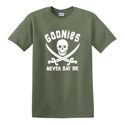 Image of The Goonies Never Say Die Retro Cult Classic Comedy 80s Heavy Cotton t Shirt Military Green