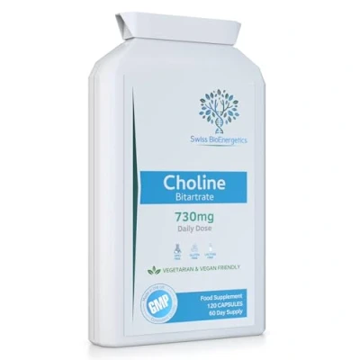 Image of Choline Bitartrate 730mg Daily Dose, 120 Vegan Supplement Capsules UK Made Support for Healthy Liver Function and Fat Metabolism