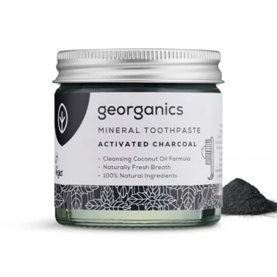 Image of Georganics Mineral Toothpaste Fluoride, SLS &amp; Glycerine Free Activated Charcoal Non Foaming Natural With Virgin Coconut Oil Certified COSMOS Organic, Vegan and Cruelty 120ml