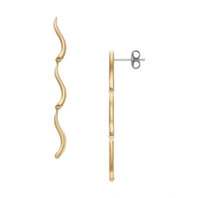 Image of Skagen Women&#039;s Kariana Essential Waves Gold Tone Stainless Steel Long Drop Earrings (Model: SKJ1784710)