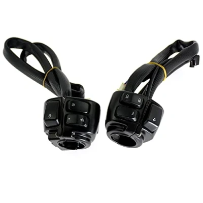 Image of HDBUBALUS 1&quot; 25mm Handlebar Switch Control with Wiring Harness Fit for Harley Sportster Dyna Softail Touring Black 1 Pair