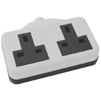 Image of 2 gang 13A rubber extension socket, White/black