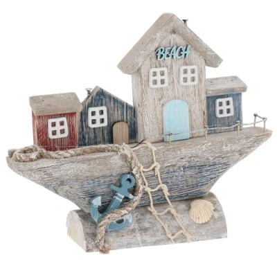Image of Shudehill Giftware Sandy Bay Standing Beach House Ornament Decoration Rustic Themed Design with Lighthouse, Anchor, Log and More (Boat Street)