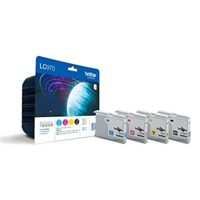 Image of Brother LC 970BK/LC 970C/LC 970M/LC 970Y Inkjet Cartridge, Black/Cyan/Magenta/Yellow, Multi Pack, Standard Yield, Includes 4 x Cartridges, Genuine Supplies LC970VALBP