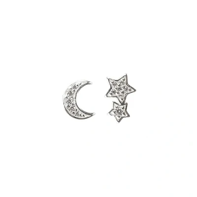 Image of Dew Sterling Silver and Cubic Zirconia Star Moon Stud Earrings