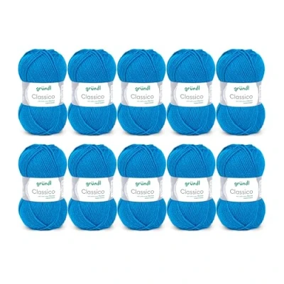 Image of Gründl Classico Value Pack 10 Balls of Hand Knitting Yarn, Virgin Wool (Merino Superwash), 50% Polyacrylic, Gentian Blue, 30 x 32 8 cm, 1200