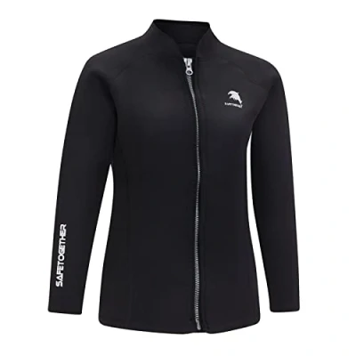 Image of Wetsuits Jacket Women 2mm Neoprene Tops Surfing Suit Long Sleeves Front Zipper Swim Surf Suits Diving (2XL, Black)