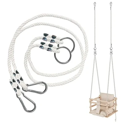 Image of MAMOI® Swing rope kit 50 kg 2 x extension of with metal snap hood 100% ECO natural for swings hook replacement Made in EU