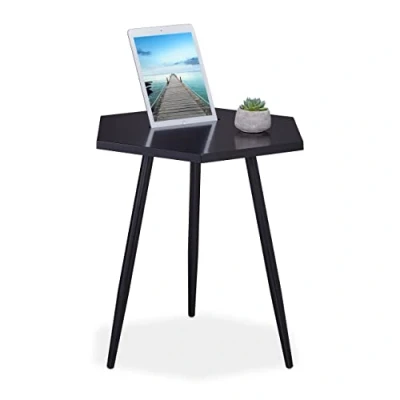 Image of Side Table, h x w d: approx. 54.5 44.5 29.5 cm, Tablet Holder, Metal, Black Relaxdays