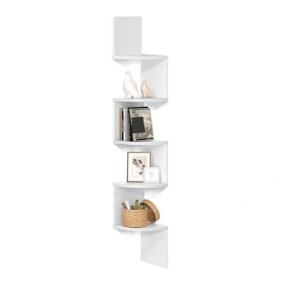 Image of VASAGLE LBC20WT Corner Shelf, Wall Zigzag Shaped Bookcase, White