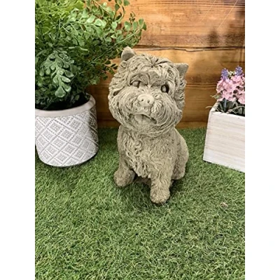 Image of STONE GARDEN DETAILED SITTING TERRIER WESTIE YORKIE DOG GIFT STATUE ORNAMENT