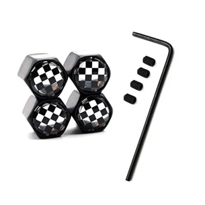 Image of 5 Pcs/Set Zinc Alloy Anti theft Black With White Logo Tire Valve Stem Cap Wheel Air Caps for Auto Cars (Black)