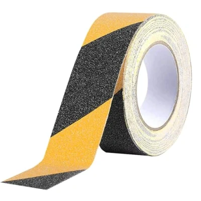 Image of QitinDasen 10 M X 5 cm Black Yellow Anti Slip Tape, Self Adhesive Non Safety for Indoor &amp; Outdoor (1 Roll)