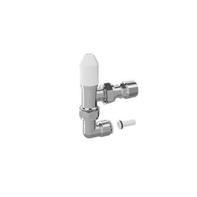 Image of MYSON Matchmate Radiator Valve 10mm Lockshield Angled Chrome Pushfit 90 Degree Elbow