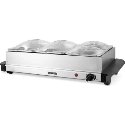 Image of Tower T16151 Buffet Server with 2x 2.5L Trays &amp; 1.2L Trays, Adjustable Temperature Controls, Cool Touch Handles, 300W, Stainless Steel