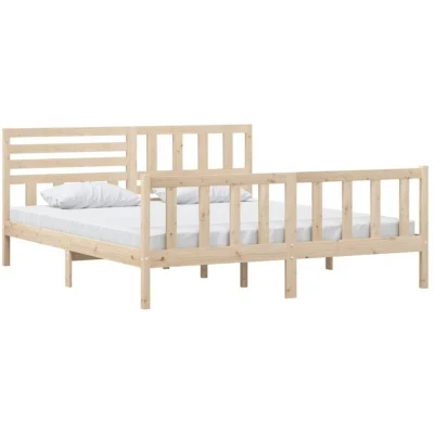 Image of vidaXL Solid Pinewood Bed Frame Base with Classic Headboard Super King Size PlatformNatural Wood GrainComfort Design180x200 cmBedroom Furniture