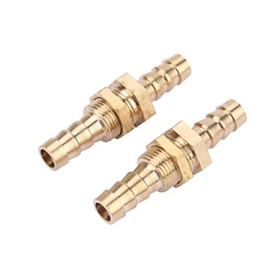 Image of Brass Bulkhead Pipe Fitting, Akozon Barbed Fitting 2 Pcs Hose Barb Coupler Connector Adapter(8mm)