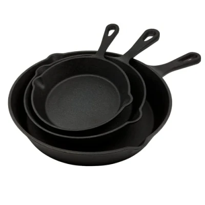 Image of Taylor &amp; Smyth 3 Pc Pre Seasoned Cast Iron Pan Set Naturally Non Stick Skillet Oven Stove Induction BBQ Safe Indoor/Outdoor Cooking 6 8 10 Pans for Grilling Searing Frying Baking