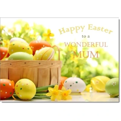 Image of doodlecards Mum Easter Card Basket of Eggs Medium Size with Plain Envelope