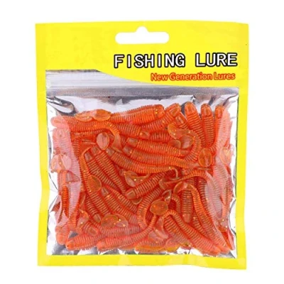 Image of Huairdum Fish Bait, 150PCS 5cm Soft Plastic Fishing Lures T Tail Grub Worm Baits Tackle Accessory for Saltwater Freshwater (#5)