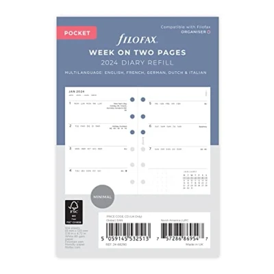 Image of Filofax Pocket Minimal week on two pages 2024 diary, White