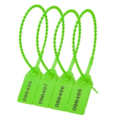 Image of Lzbignun 100 Plastic Tamper Seals Numbered Security Tags Zip Ties for Fire Extinguishers Pull Tite Safety Tabs Disposable Self Locking (Green)