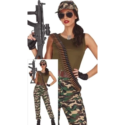 Image of FIESTAS GUIRCA Warrior Soldier Fancy Dress Women Army Fighter Costume Green Military Costumes for Size S